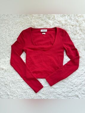 Aritzia Babaton Contour Red Long-Sleeve Scoop Neck Top